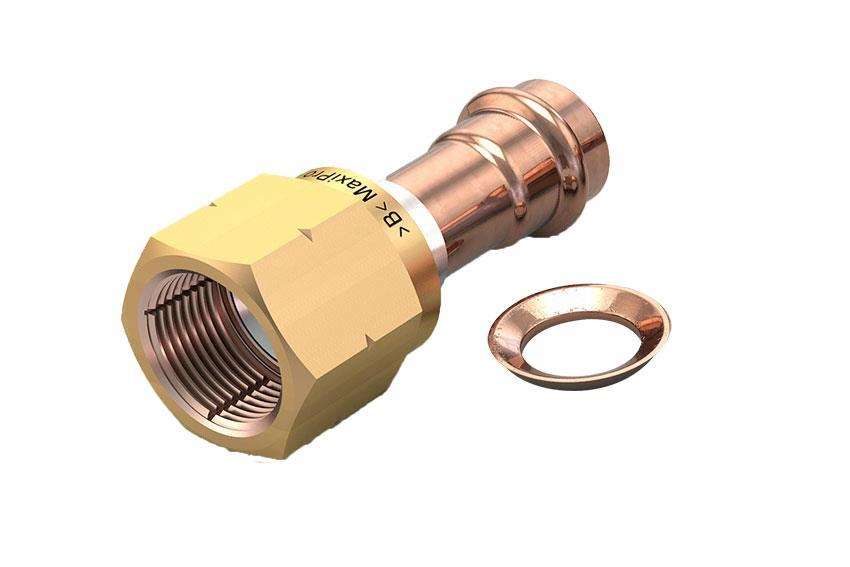 Reusable flare fitting 3/8" brass swivel and copper washer