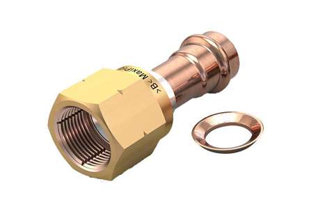 MaxiPro - Herbruikbare flare koppeling 1/2' - ms wartel en koperen ring - 2pce/pck  MaxiPro - Herbruikbare flare koppeling 1/2' - ms wartel en koperen ring - 2pce/pck