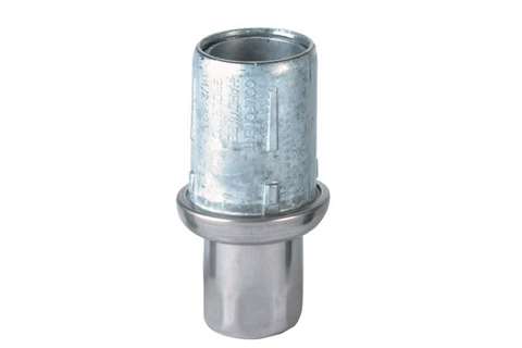 Linum - Inbuisvoet voor buis ø38mm - zamac vernikkeld met RVS draaistuk  Linum - Inbuisvoet voor buis ø38mm - zamac vernikkeld met RVS draaistuk