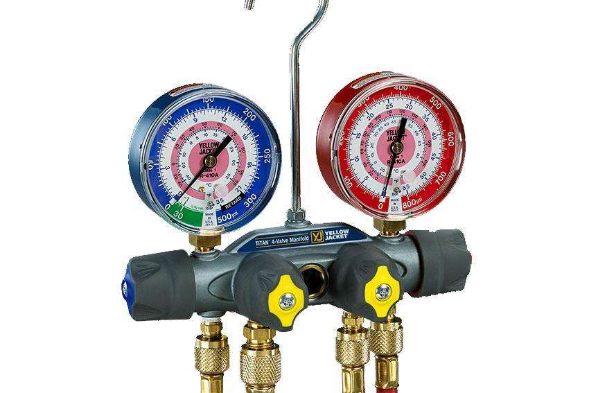 Yellow Jacket - 4-valve manifold titan - for refrigerant gas R410A / R32