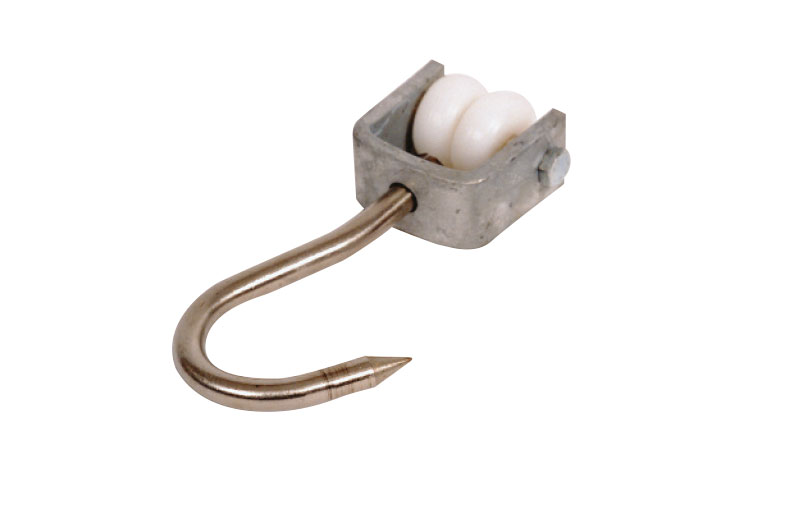 Crochet à 2 roulettes nylon avec anneau - galvanise et crochet en acier inox 