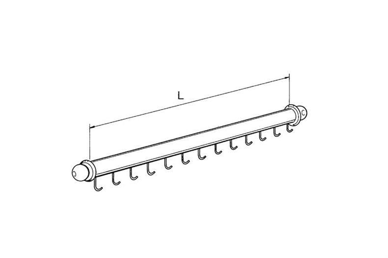 Aluminium saucage rail with hooks - 1250mm 