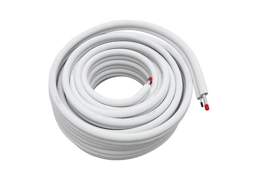 Geisoleerde aluminium leiding 1/4'+3/8' - brandklasse b-s1-d0 - 30mtr/rol 