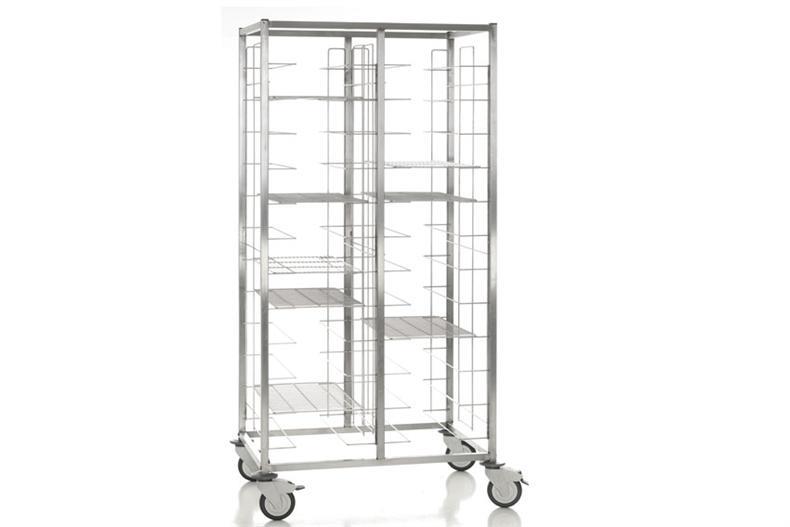 RVS afruimwagen 2x 12 niveaus - 2 wielen met - 2 wielen zonder rem 