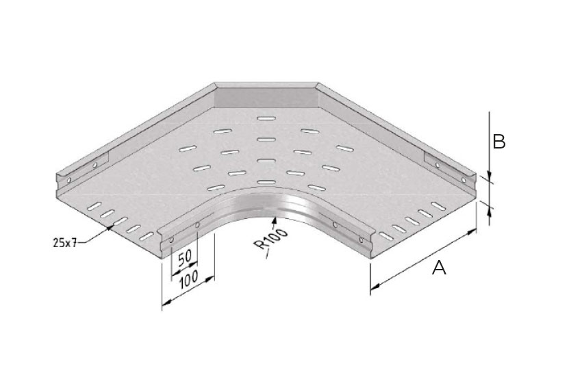 Kabelbaan bocht 60x100mm - 90° - sendzimir 
