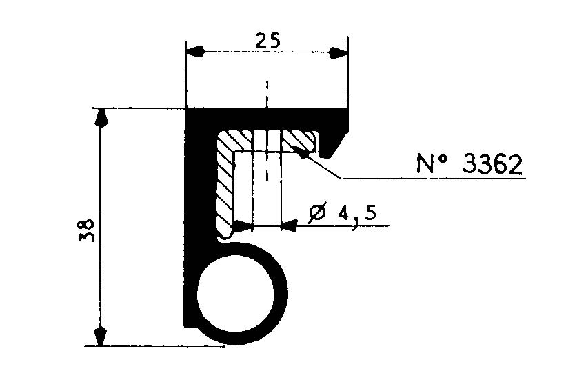 3350/2100 - Gummidichtung für Schiebetüren - 1 Laenge = 2100mm 