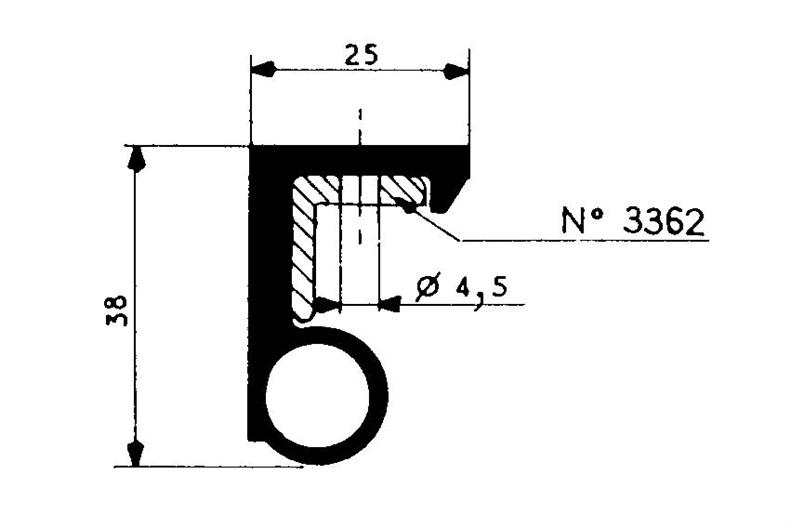 3350 - bourrelet porte coulissante - 3400 mm/lng 