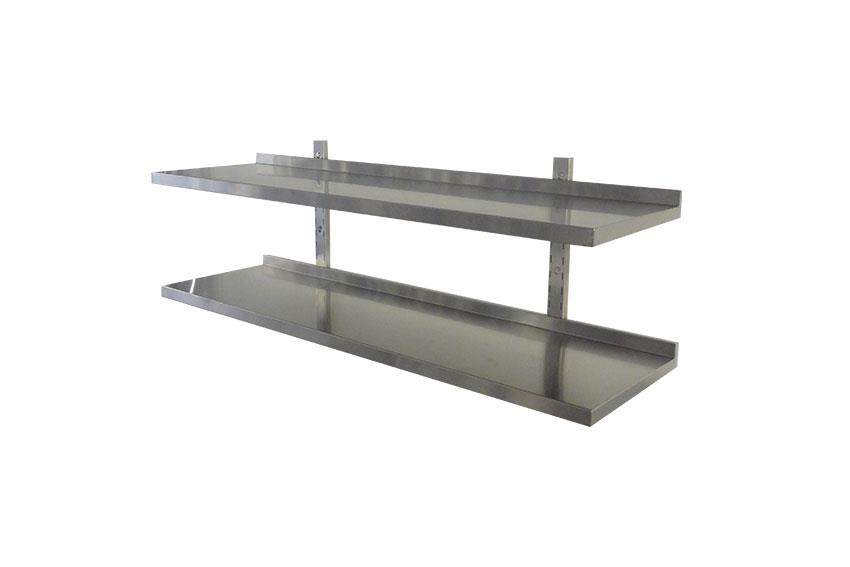 Stainless steel wall rack complete set - 2 shelves - 1200x330mm - height 450mm 