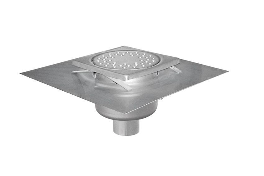 CNS Abläufe 150x150mm - Auslauf Vertikal 50mm 