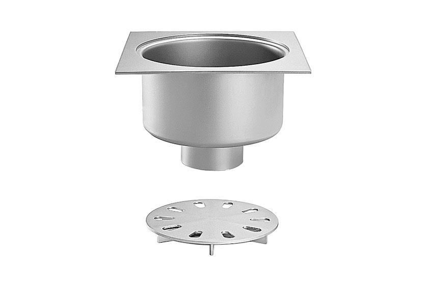 Siphon en inox 350x350 mm - sortie verticale 125mm - charges lourdes 