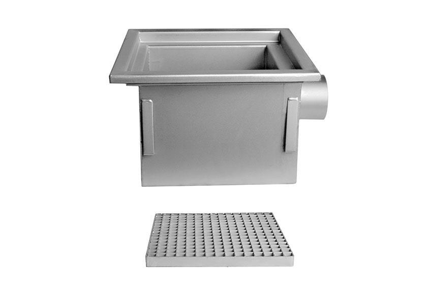 CNS Abläufe 300x300mm - Auslauf Seitlich 125mm 