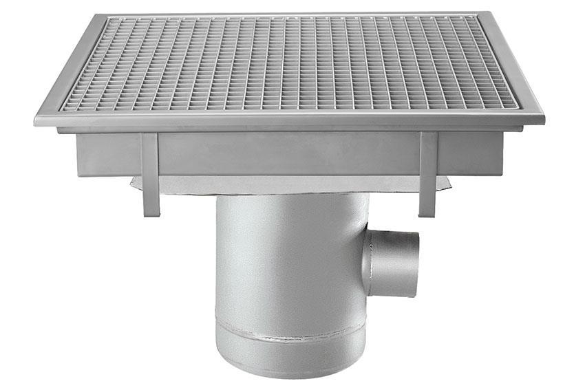 Siphon en inox 600x600mm - sortie latérale 100mm 