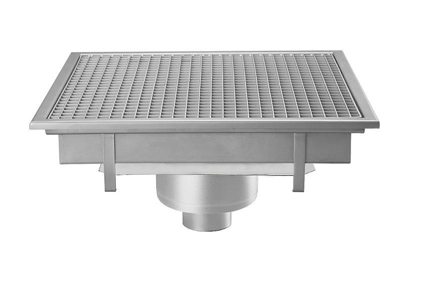 Siphon en inox 600x600mm - sortie verticale 100mm 