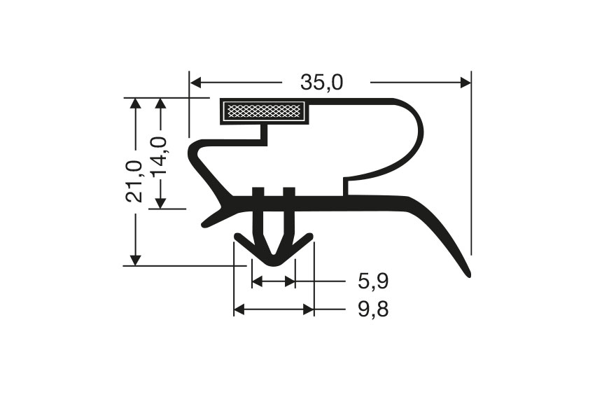 Profil à clipser avec aimant m25 - 2.55mtr/lng 