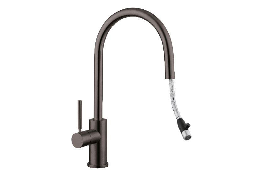 Cigno T RVS ééngreepsmengkraan met gebogen uitloop 232 mm en uittrekbare sproeikop 