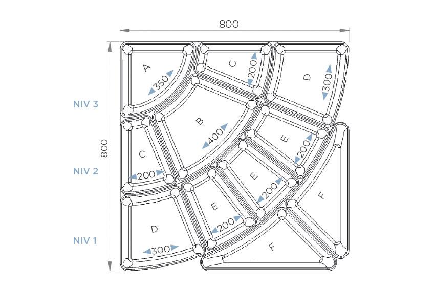 Kit pétale - 11 plateaux 50mm - 800x800mm 