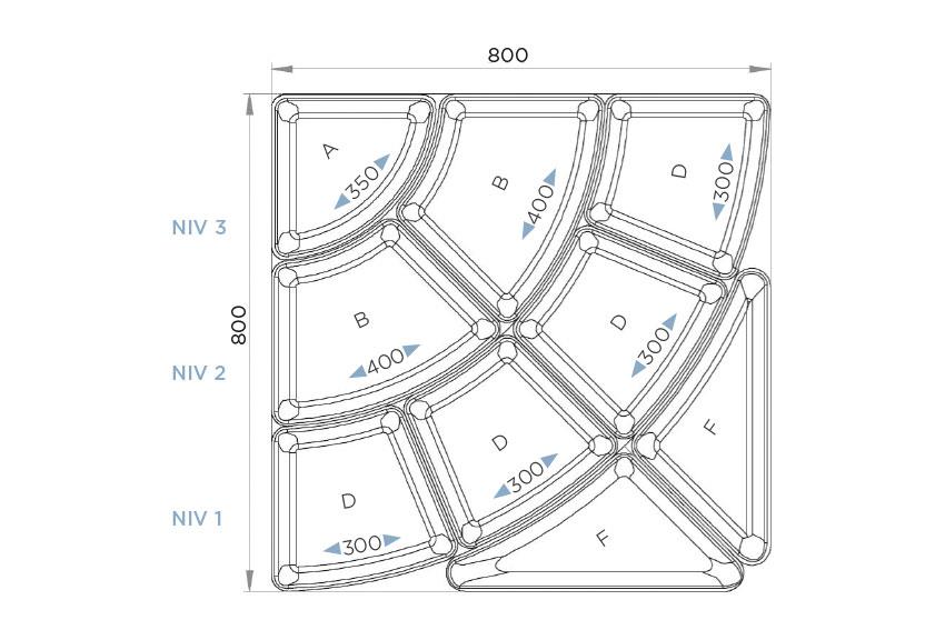 Kit petale - 9 plateaus 80mm - 800x800mm 