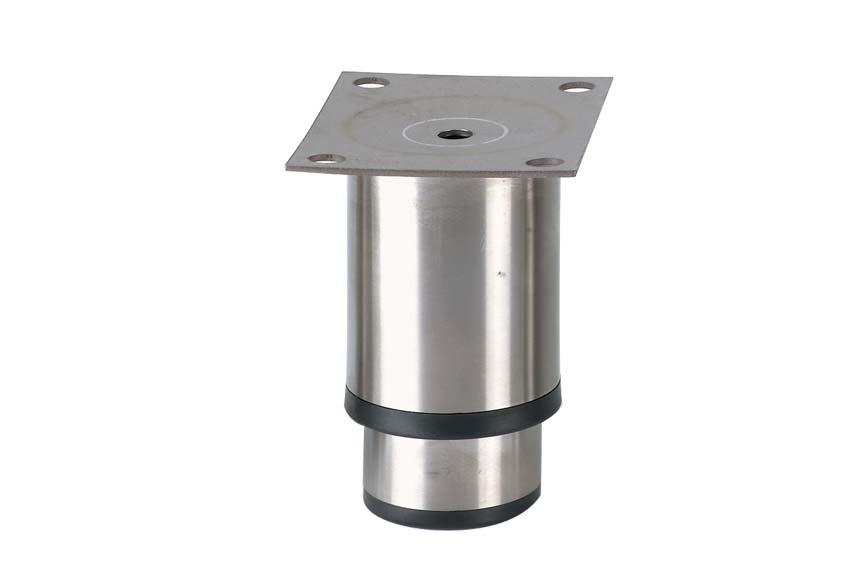 Pied réglable inox - 90mmh - 100x80mm - plaque inox - semelle synth. noire 