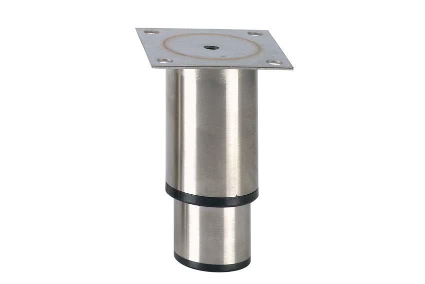 Pied réglable inox - 145mmh - 90x90mm - plaque inox - semelle synth. noire 