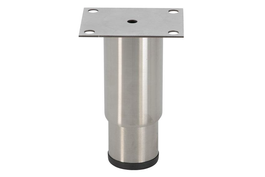 Pied regl. inox 145mmh - 100x80mm -ø10mm - plaque inox - semelle synth. noire 