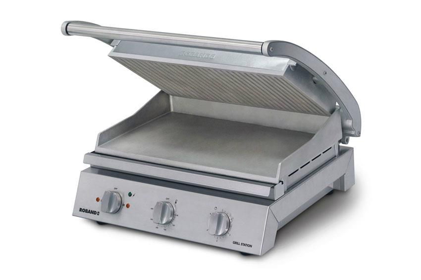 Grill station for 8 sandwiches - ribbed top plate 