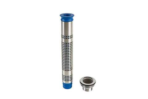 Set - CNS Standrohr mit Filter + Einsatz - H 255mm + Abflussventil 1'1/2 - AISI304
