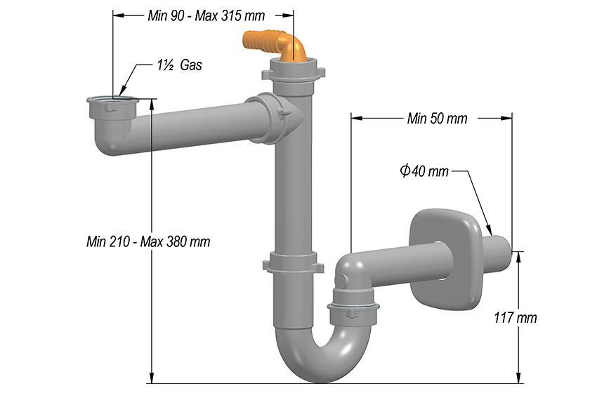 Standard Siphon - Durchmesser 40mm - Fur Einzelspulwanne 
